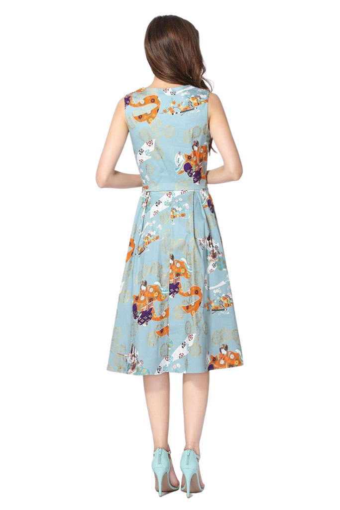 Light Mint Geisha V Neck Vintage Cotton Dress