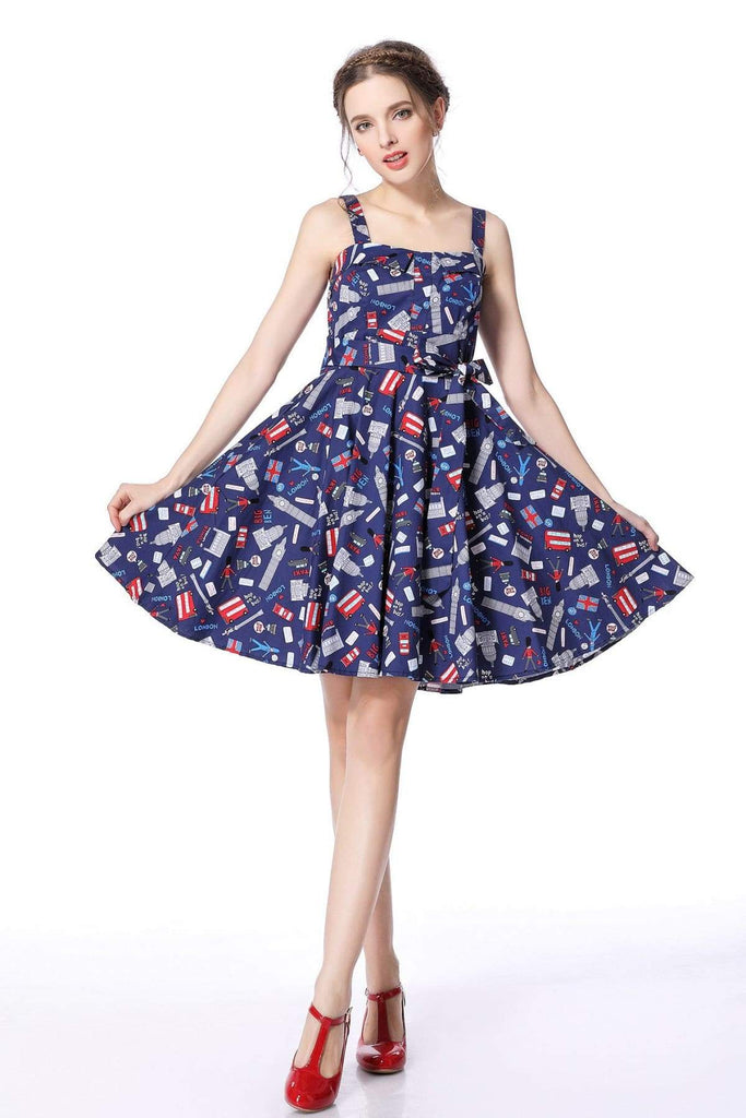 London Print Strap Dress with Pockets