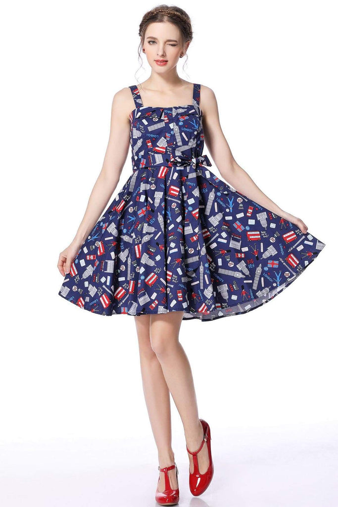 London Print Strap Dress with Pockets