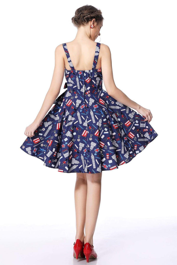 London Print Strap Dress with Pockets