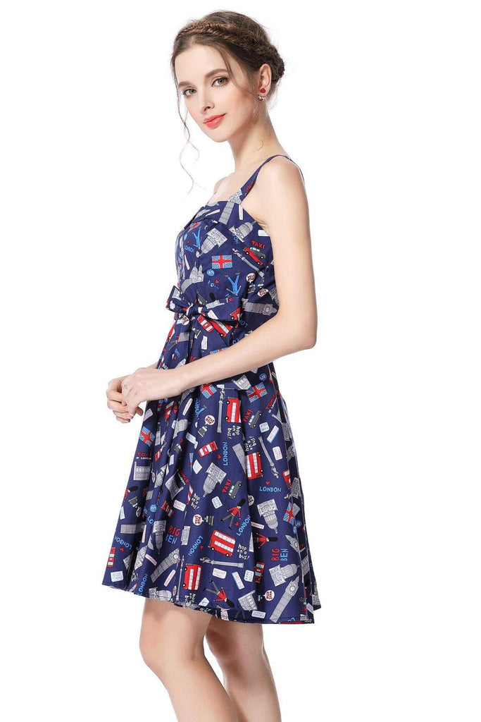 London Print Strap Dress with Pockets