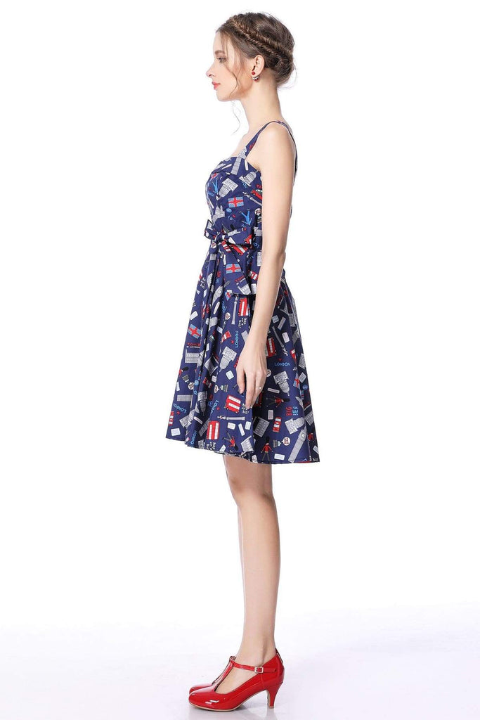 London Print Strap Dress with Pockets