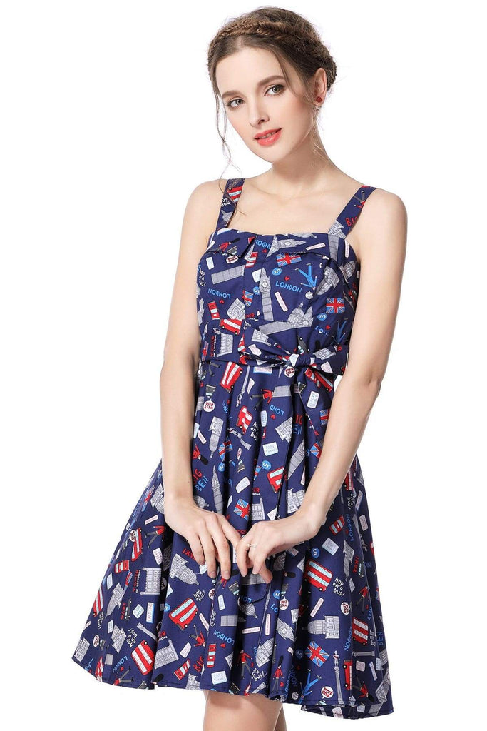 London Print Strap Dress with Pockets