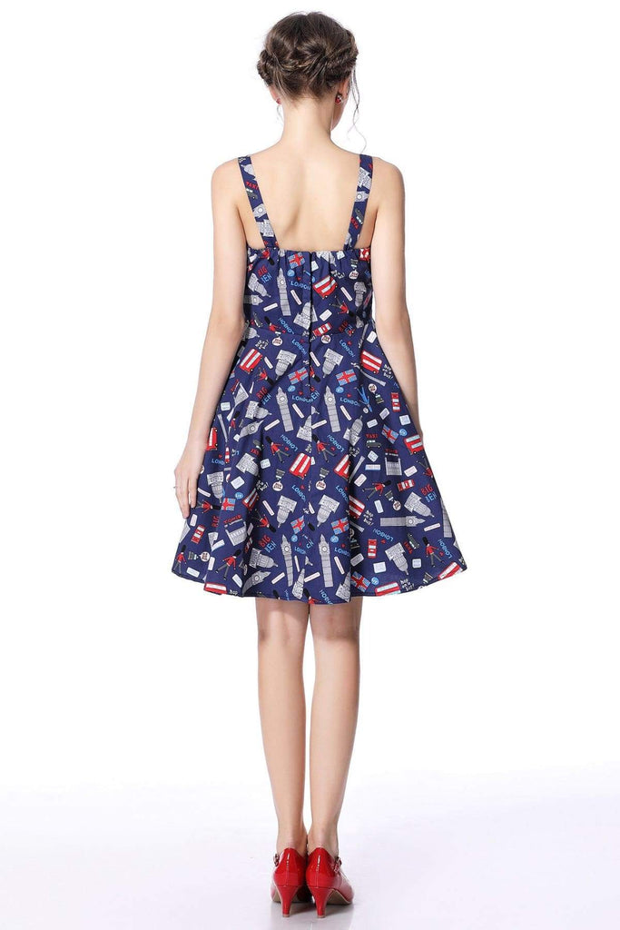 London Print Strap Dress with Pockets