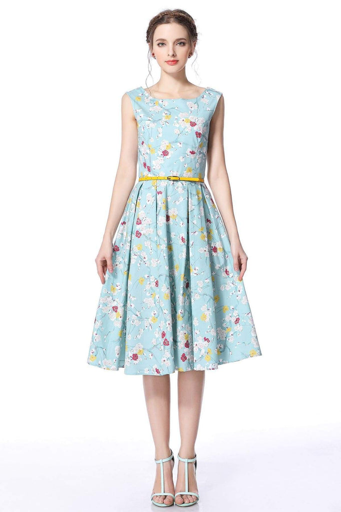 Mint Blossom Boat Neck Vintage Dress