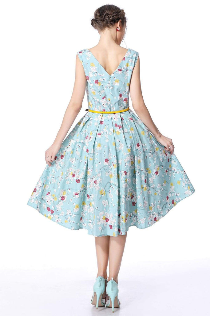 Mint Blossom Boat Neck Vintage Dress