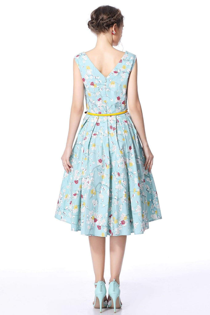 Mint Blossom Boat Neck Vintage Dress