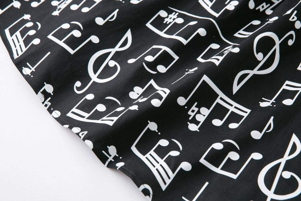 Musical Notes Black Scoop Neck Vintage Dress