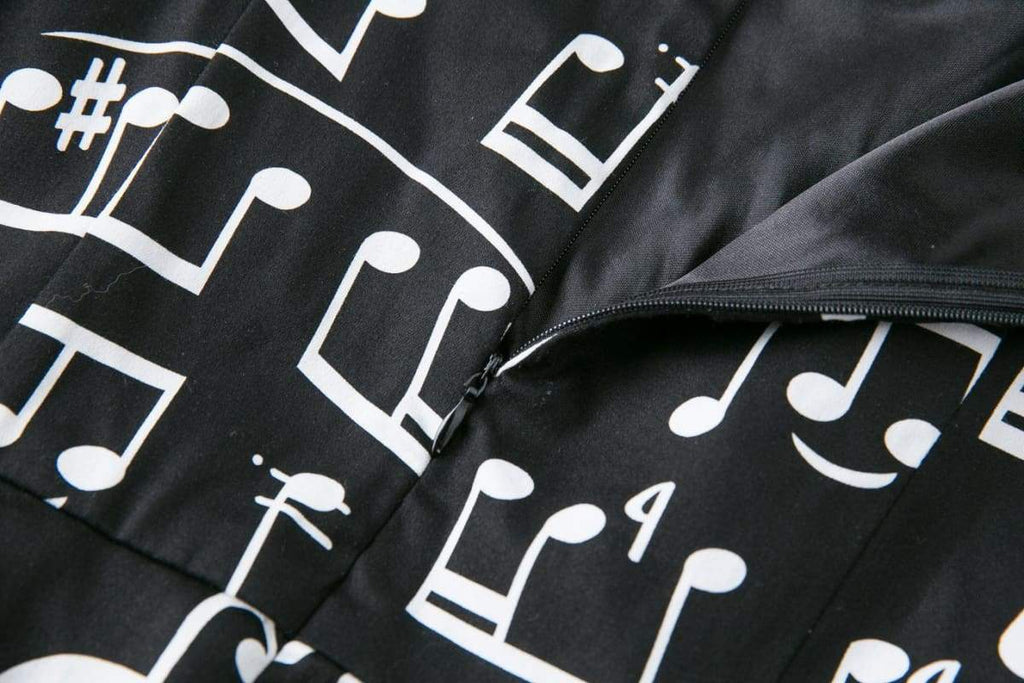 Musical Notes Black Scoop Neck Vintage Dress