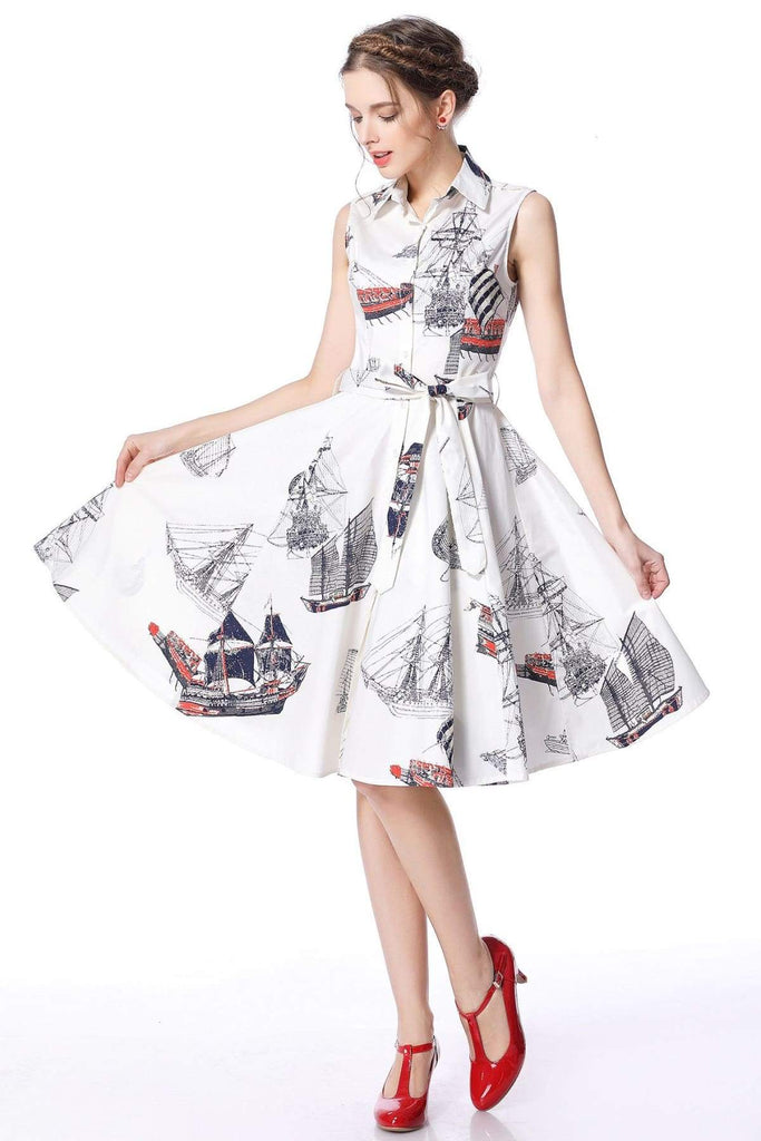 Nautical Vintage Rockabilly Audrey Hepburn Shirt Dress
