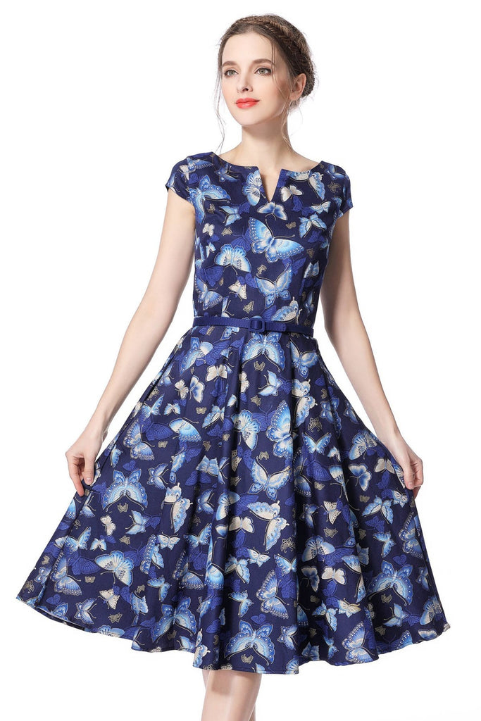 navy-blue-butterfly-neck-vintage-dress-number-9-fashion-australia ...