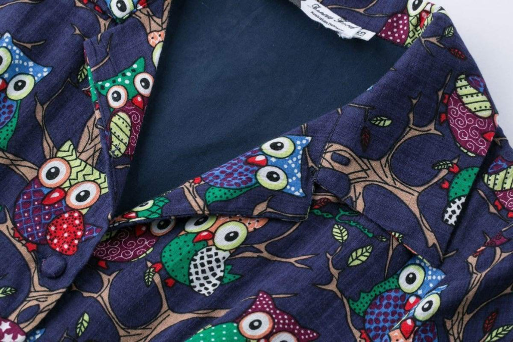 Navy Fun Winking Owl Collared T-Shirt Vintage Dress