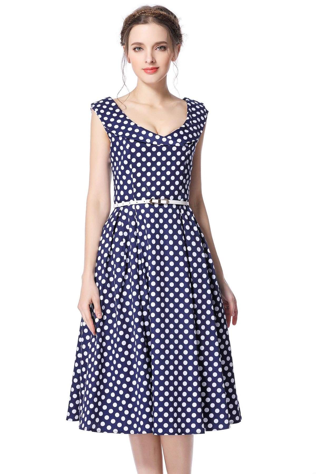 blue indo western dress for women 1950s Polka Dot Halter Dress Blue Vintage main image 0