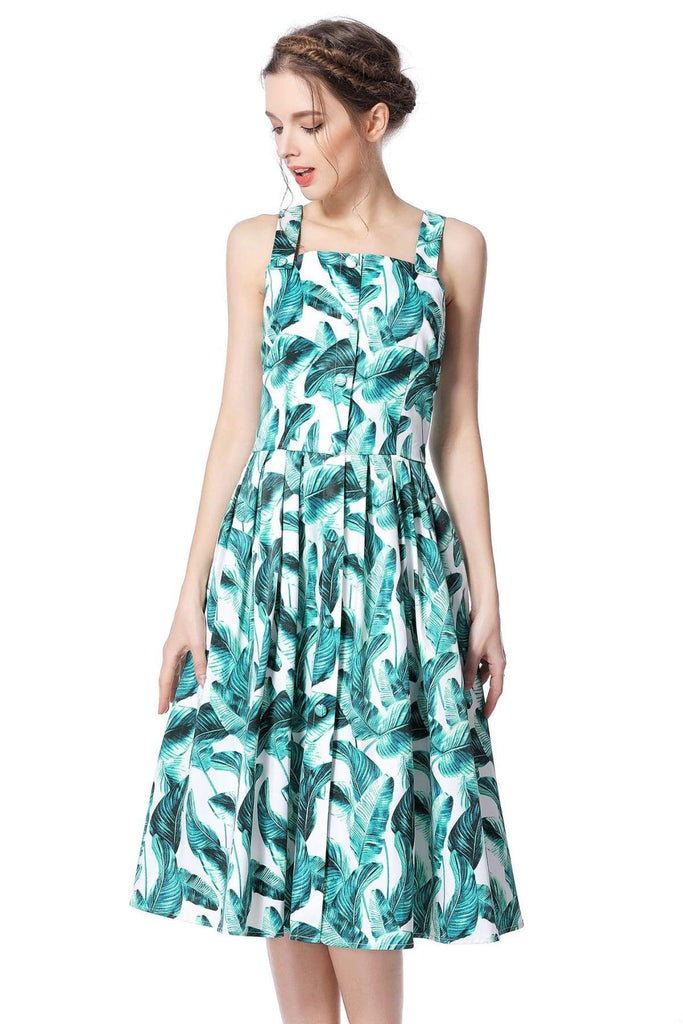 Palm Leaf Audrey Hepburn Strap Dress