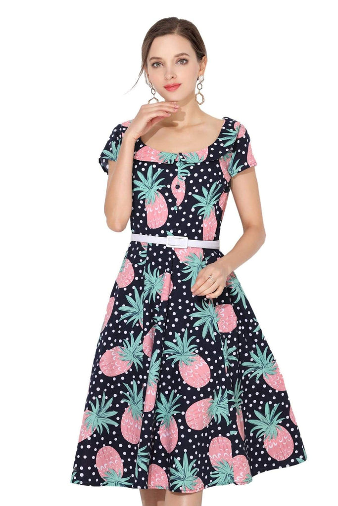 Pink & Mint Pineapple Peter Pan Scoop Neck Vintage Dress