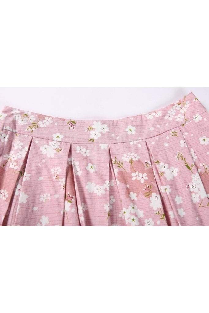 Pretty in Pink Box Pleated Cherry Blossom Skirt with Pockets