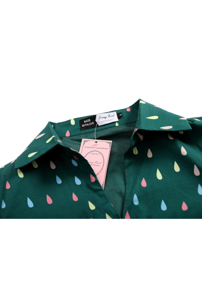 Rain Drops & Emerald Green T Shirt Cotton Dress