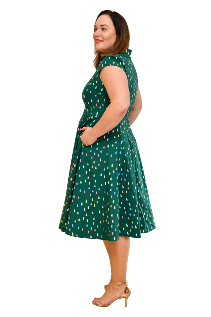 Rain Drops & Emerald Green T Shirt Cotton Dress