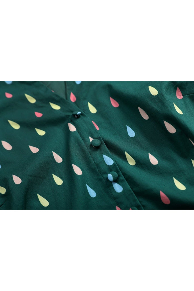 Rain Drops & Emerald Green T Shirt Cotton Dress