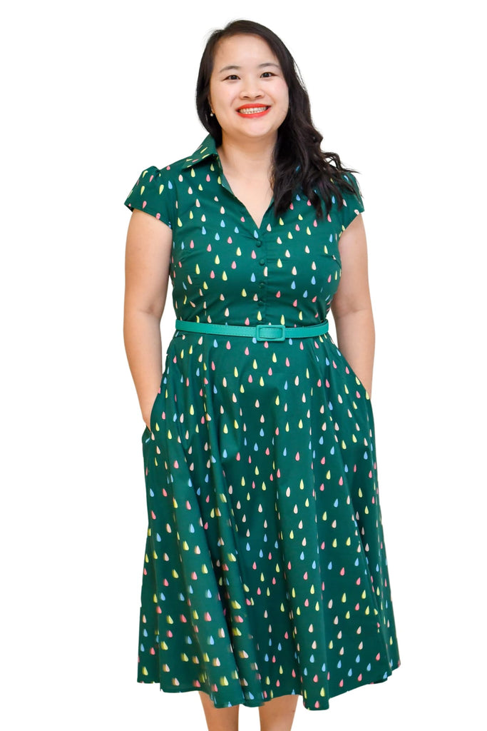 Rain Drops & Emerald Green T Shirt Cotton Dress