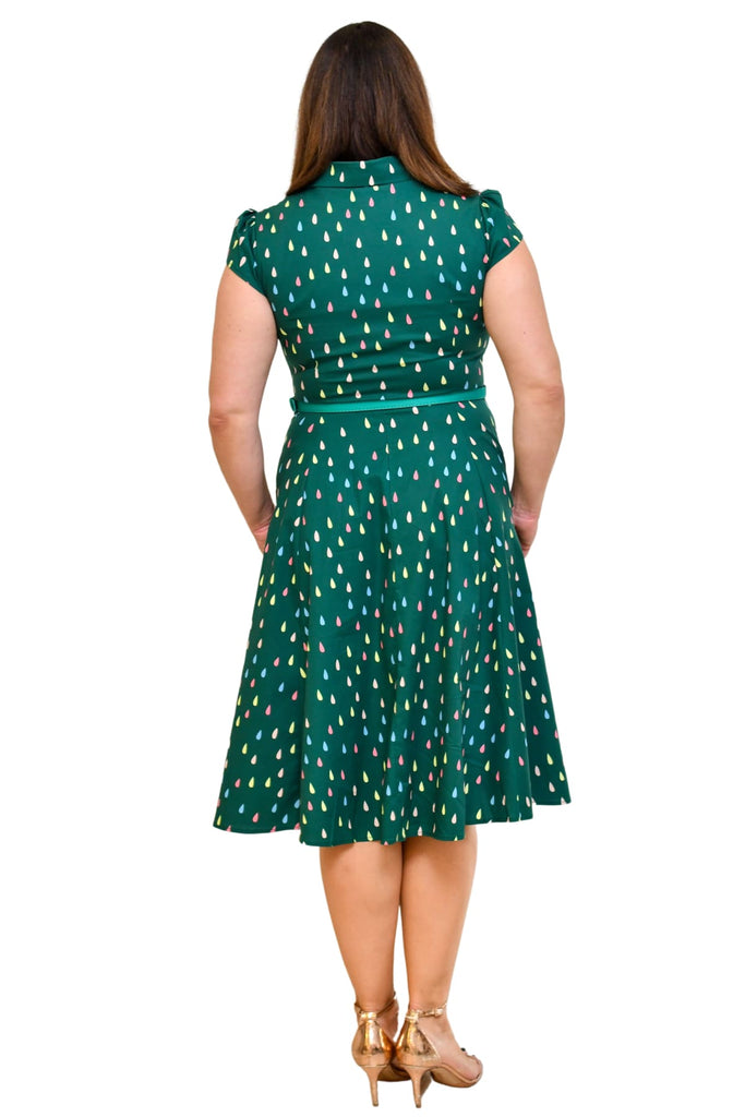 Rain Drops & Emerald Green T Shirt Cotton Dress