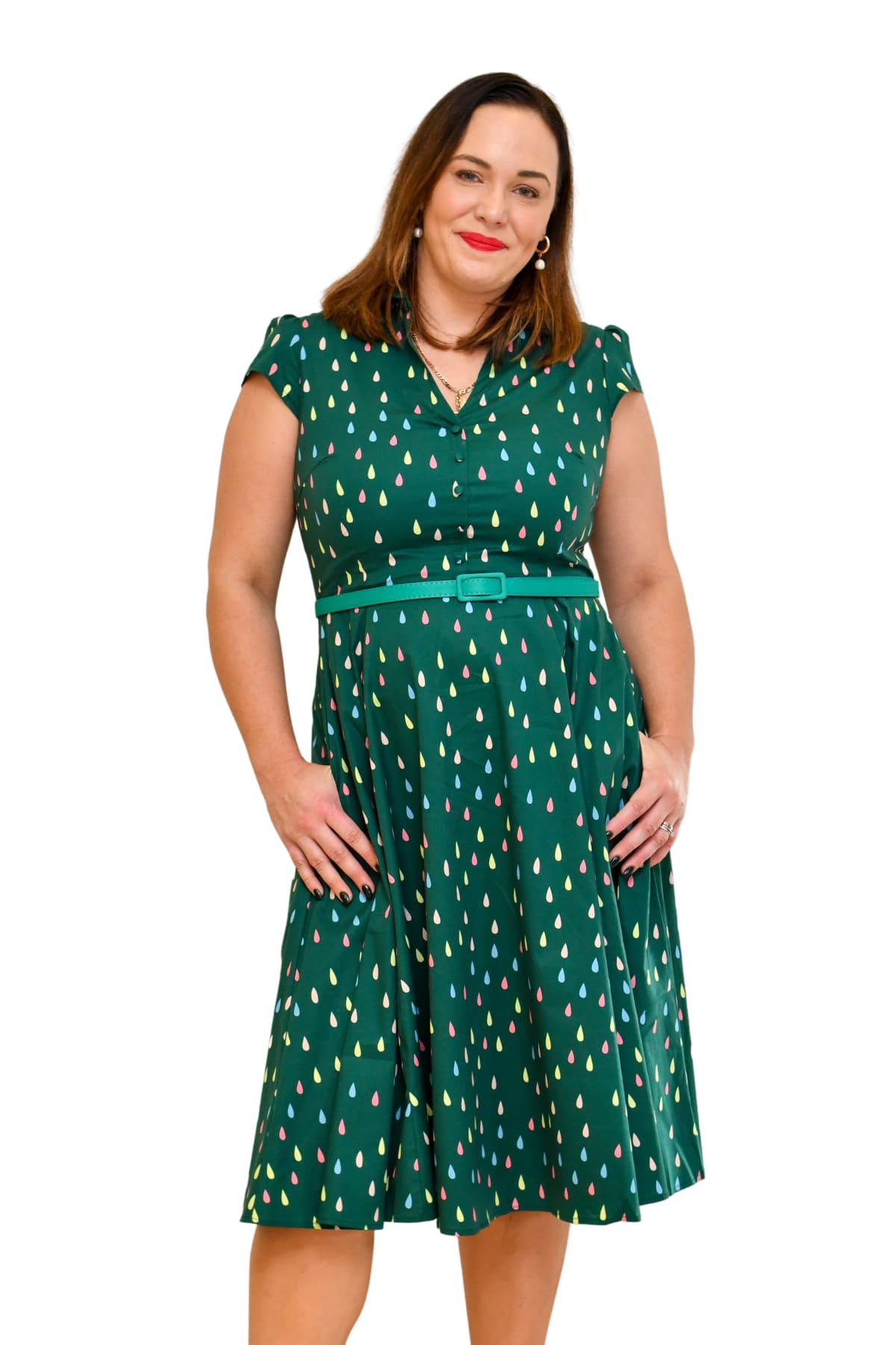 Rain Drops & Emerald Green T Shirt Cotton Dress Rain Drops & Emerald Green T Shirt Cotton Dress