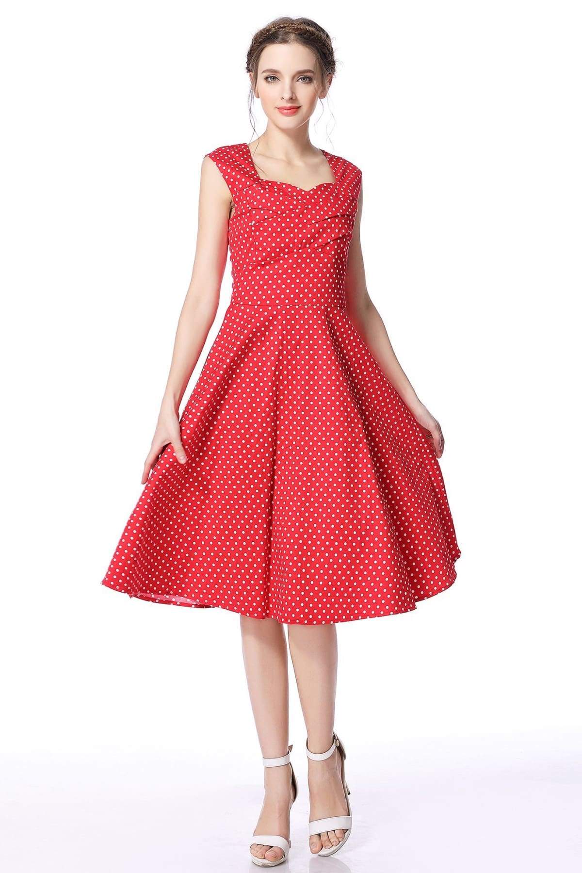 red and white polka dot swing dress Hourglass swing dress in white with red polka dots from Pretty Dress Company