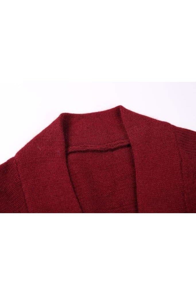 Wine Red Knitted Coat with Pockets