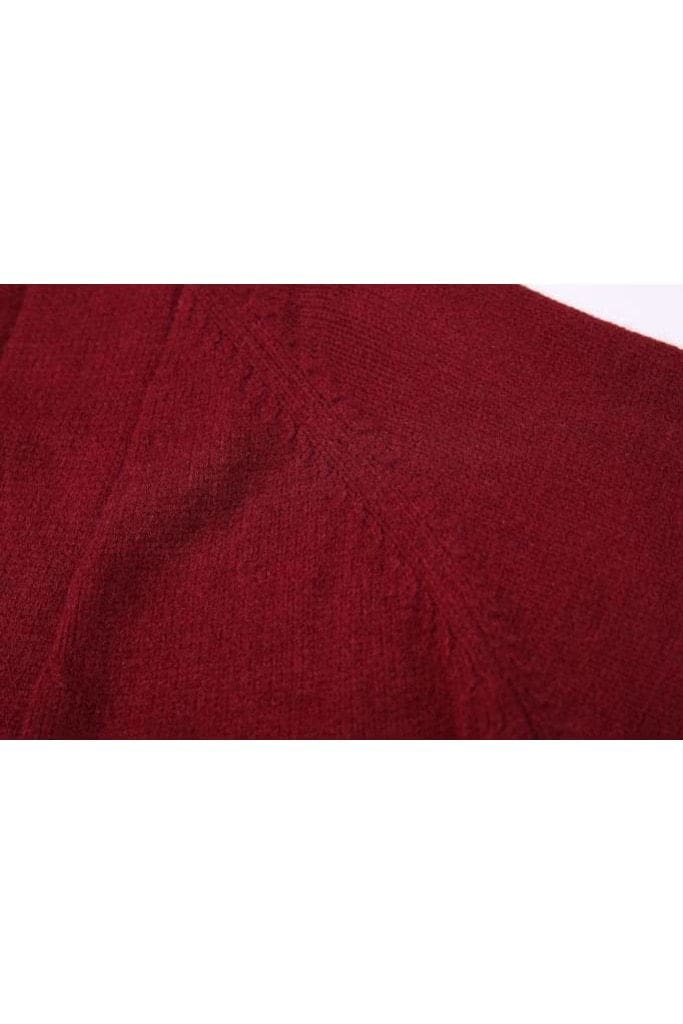 Wine Red Knitted Coat with Pockets